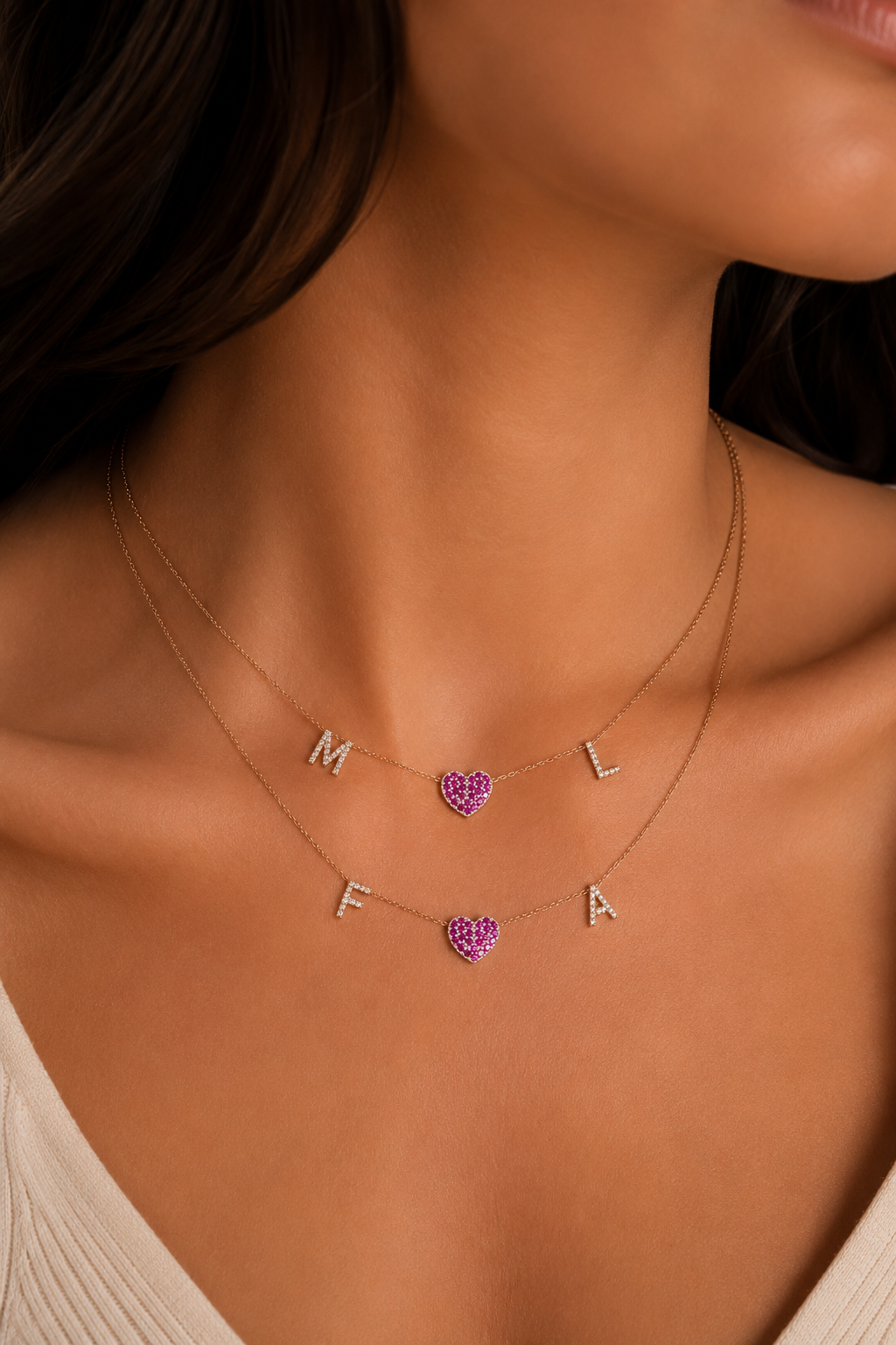 Collana Iniziali Zirconate & Cuore