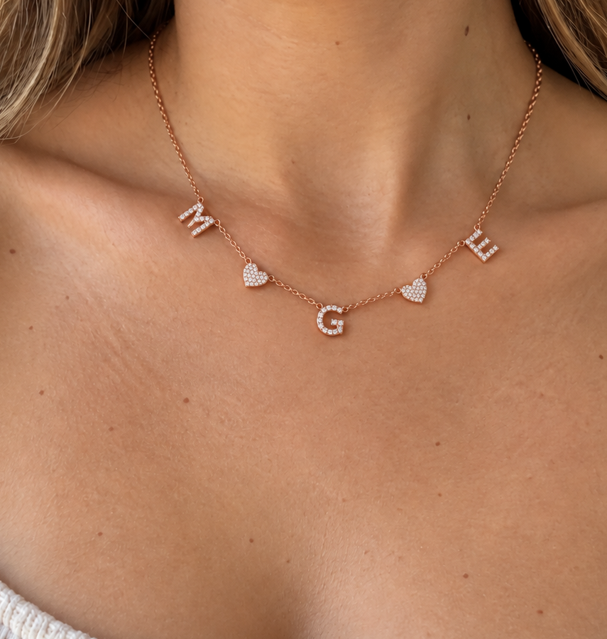 Collana Personalizzata con Iniziali e Cuori Zirconati