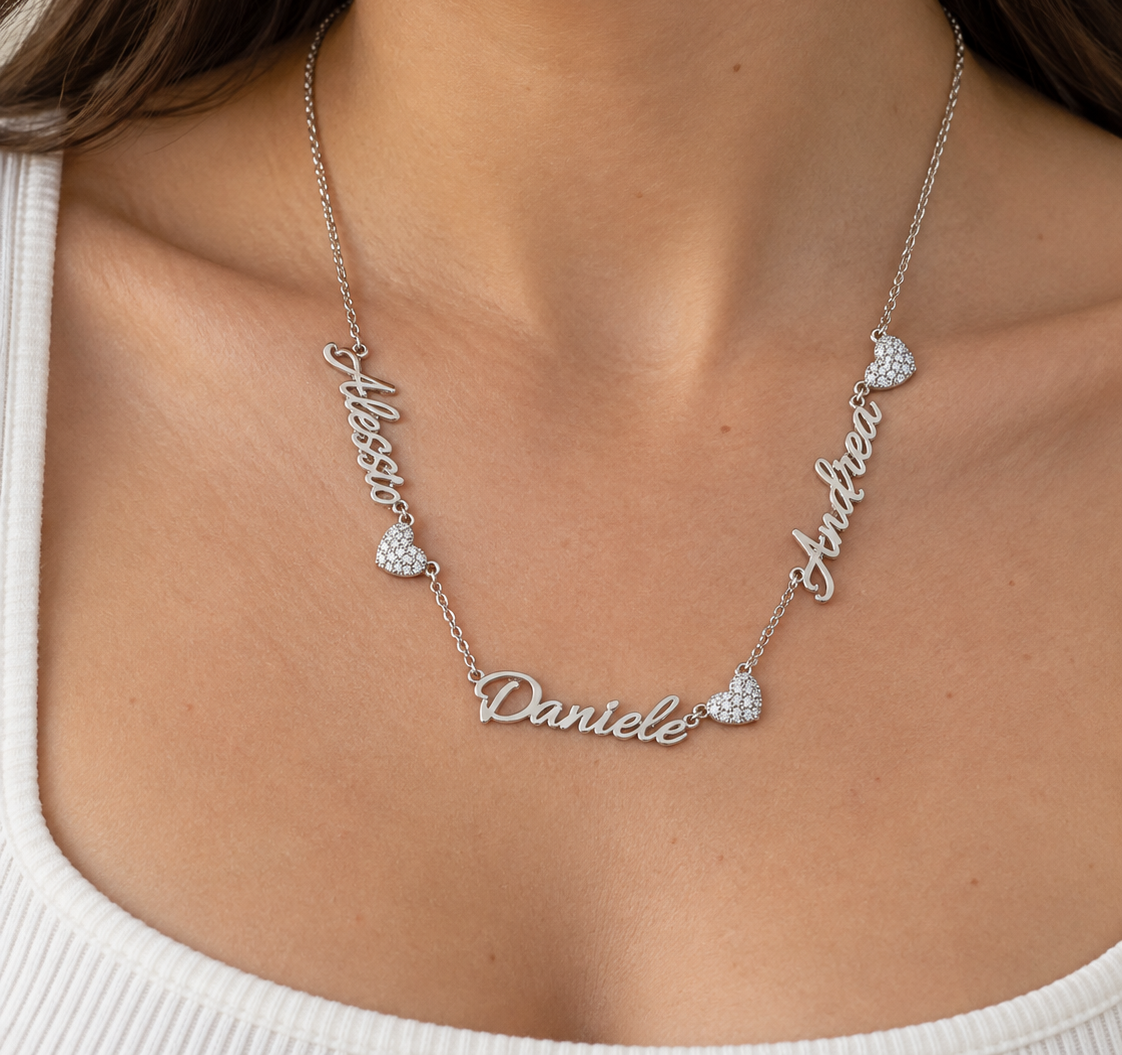 Collana Nomi E Cuore Zirconato In Argento 925