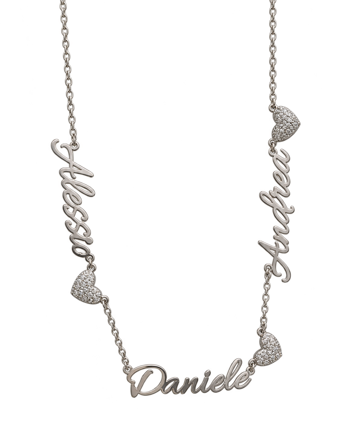 Collana Nomi E Cuore Zirconato In Argento 925