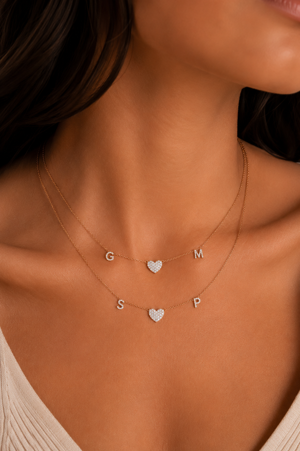 Collana Iniziali Zirconate & Cuore